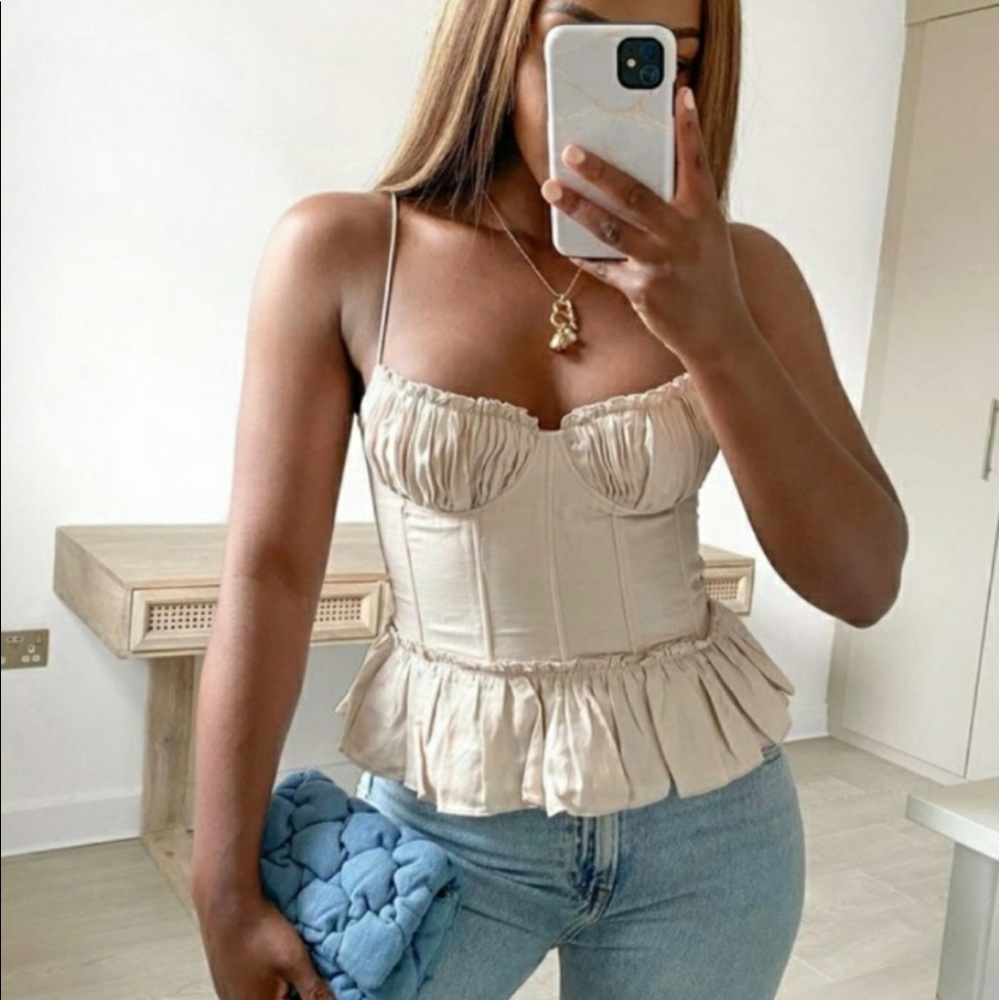 H&M Brock Collection Corset Cupped Peplum Top